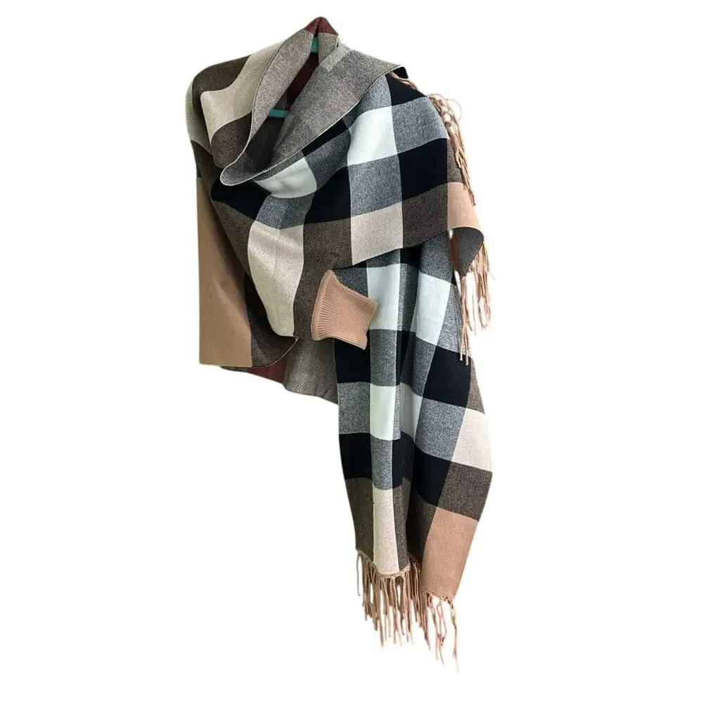 Selene L. Shawl/Scarf /Cover up/Poncho with sleeves - Multi